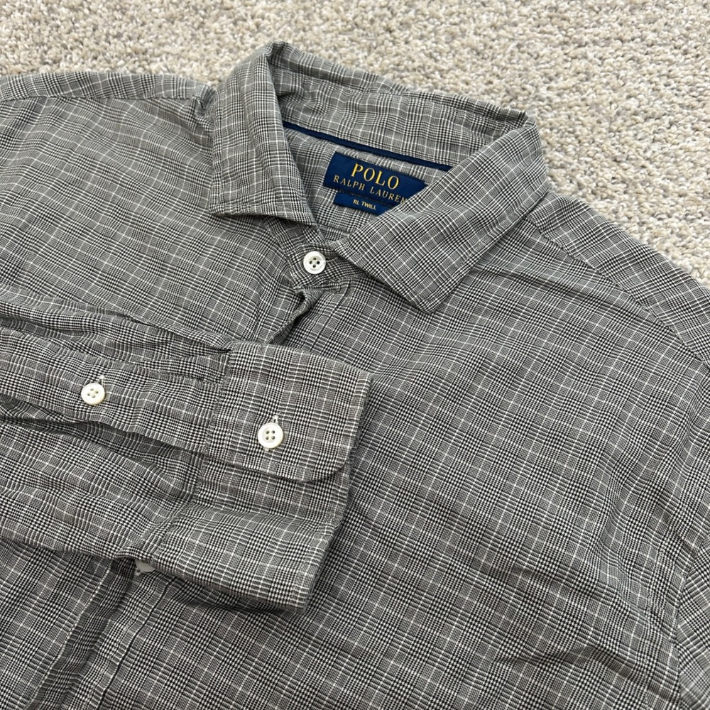 Polo Ralph Lauren Button Up XL Grey Glen Plaid RL Twill Cotton Shirt Long Sleeve - Picture 1 of 7